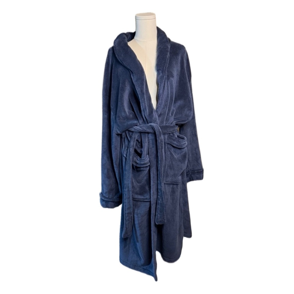 Sonoma Navy Blue Plush Robe Cozy Soft Tie Waist Lounge L XL Women